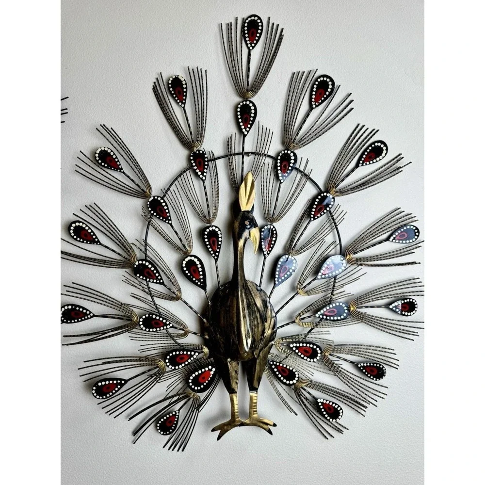 VTG Set 2 Mid Century Peacock Metal Wall Art MCM Decor Large Boho Hippie 3D Bird